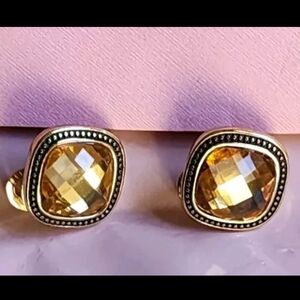 Vintage Signed NAPIER Gold Tone Square shaped  Clip On Earrings